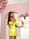 MADELYN RUFFLE OFF SHOULDER DRESS GOLD YELLOW